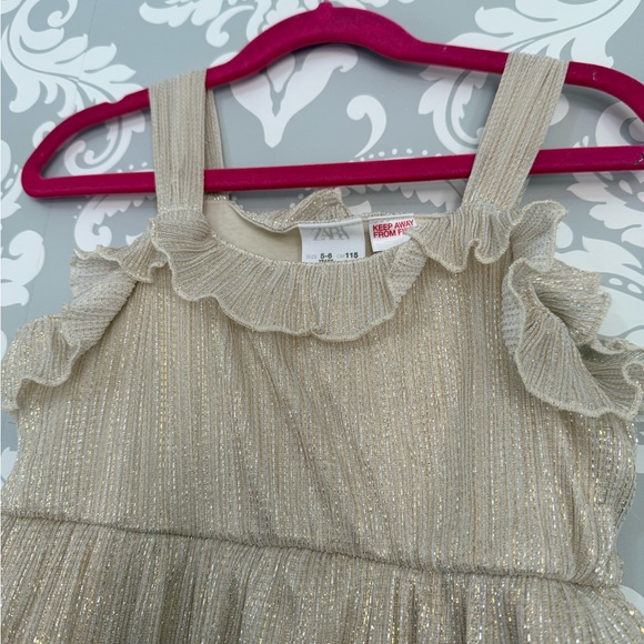 Zara Metallic Ruffle Neckline Layered Dress - Picture 2 of 4